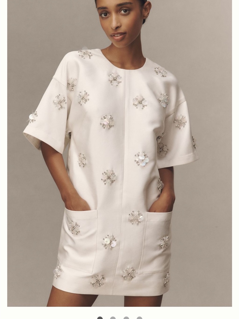 BHLDN Embelished Floral Rhinestones White Mini Dress. Great for Weddings!